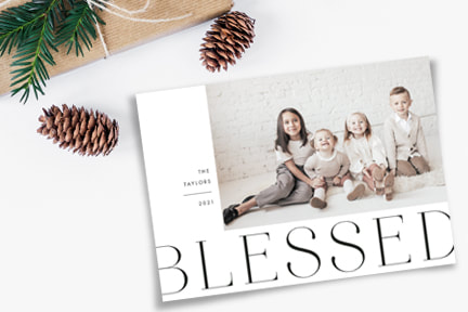 minted, holiday 2021, blessed, photo card, modern christmas, religious, simple
